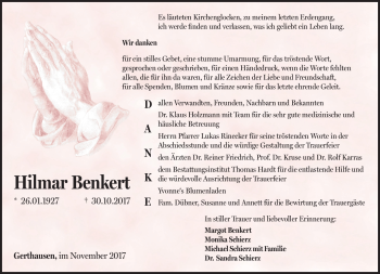 Traueranzeige von Hilmar Benkert von Südthüringer Presse