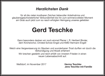 Traueranzeige von Gerd Teschke von Frankenpost