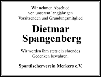Traueranzeige von Dietmar Spangenberg von Südthüringer Presse
