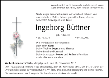 Traueranzeige von Ingeborg Büttner von Neue Presse Coburg