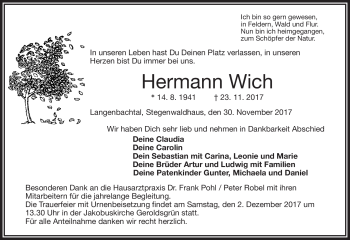 Traueranzeige von Hermann Wich von Frankenpost