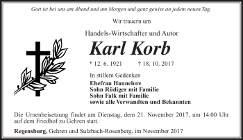 Traueranzeige von Karl Korb von Südthüringer Presse