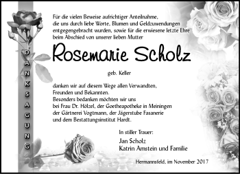 Traueranzeige von Rosemarie Scholz von Südthüringer Presse