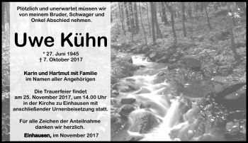 Traueranzeige von Uwe Kühn von Südthüringer Presse