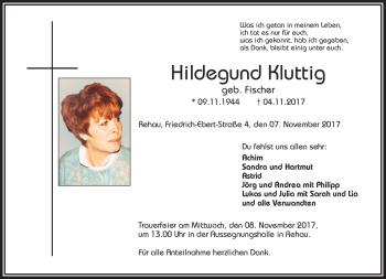 Traueranzeige von Hildegund Kluttig von Frankenpost
