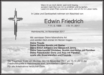 Traueranzeige von Edwin Friedrich von Frankenpost