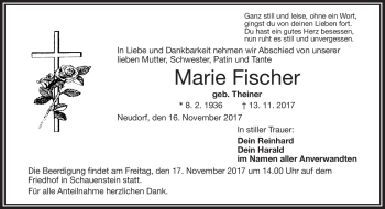 Traueranzeige von Marie Fischer von Frankenpost