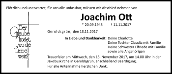 Traueranzeige von Joachim Ott von Frankenpost