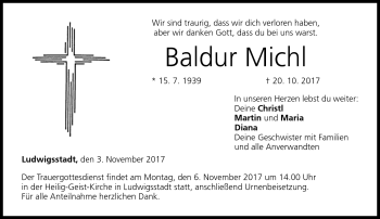 Traueranzeige von Baldur Michl von Neue Presse Coburg