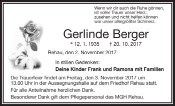 Traueranzeige von Gerlinde Berger von Frankenpost