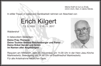 Traueranzeige von Kilgert Erich von Frankenpost