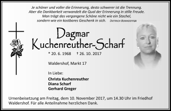 Traueranzeige von Dagmar Kuchenreuther-Scharf von Frankenpost