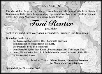 Traueranzeige von Toni Reuter von Südthüringer Presse
