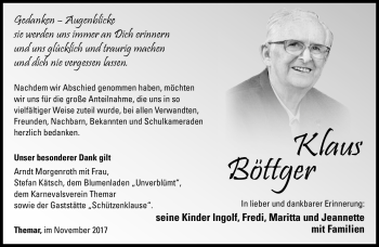 Traueranzeige von Klaus Böttger von Südthüringer Presse
