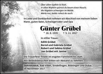 Traueranzeige von Günter Grübel von Südthüringer Presse