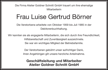 Traueranzeige von Luise Gertrud Börner von Frankenpost