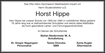 Traueranzeige von Horst Hippe von Frankenpost