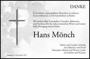 Traueranzeige von Hans Mönch von Neue Presse Coburg