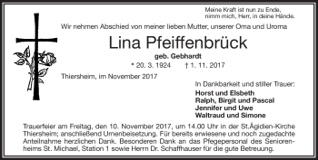 Traueranzeige von Lina Pfeiffenbrück von Frankenpost