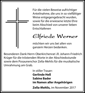 Traueranzeige von Elfriede Werner von Südthüringer Presse