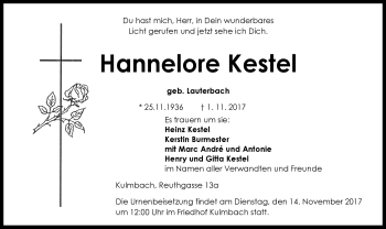 Traueranzeige von Hannelore Kestel von Neue Presse Coburg