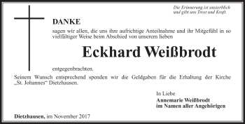 Traueranzeige von Eckhard Weißbrodt von Südthüringer Presse