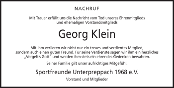 Traueranzeige von Georg Klein von Neue Presse Coburg