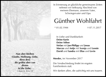 Traueranzeige von Günther Wohlfahrt von Neue Presse Coburg