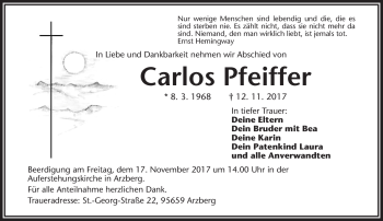 Traueranzeige von Carlos Pfeiffer von Frankenpost