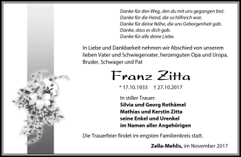 Traueranzeige von Franz Zitta von Südthüringer Presse