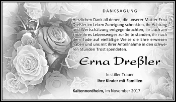 Traueranzeige von Erna Dreßler von Südthüringer Presse