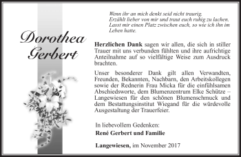 Traueranzeige von Dorothea Gebert von Südthüringer Presse