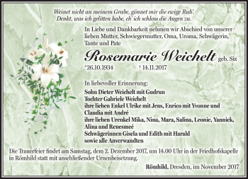 Traueranzeige von Rosemarie Weichelt von Südthüringer Presse