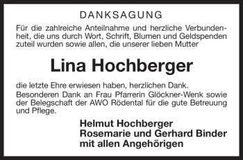 Traueranzeige von Lina Hochberger von Neue Presse Coburg