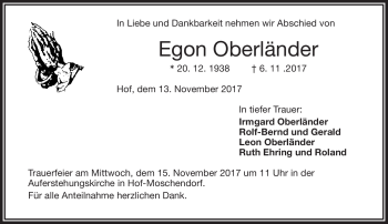 Traueranzeige von Egon Oberländer von Frankenpost