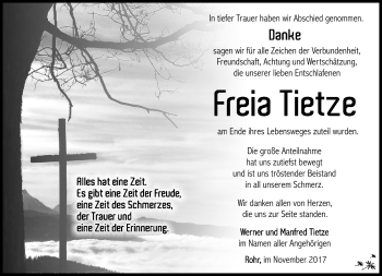 Traueranzeige von Freia Tietze von Südthüringer Presse