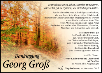 Traueranzeige von Georg Groß von Südthüringer Presse