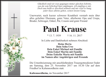 Traueranzeige von Paul Krause von Südthüringer Presse