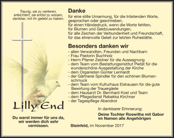 Traueranzeige von Lilly End von Südthüringer Presse
