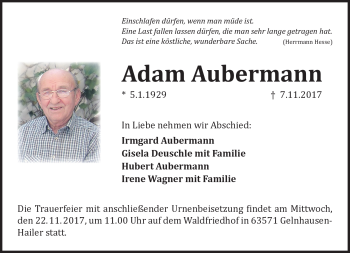 Traueranzeige von Adam Aubermann von Neue Presse Coburg