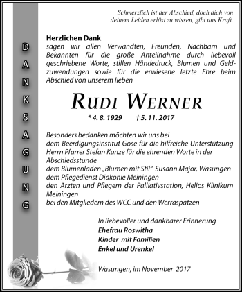 Traueranzeige von Rudi Werner von Südthüringer Presse