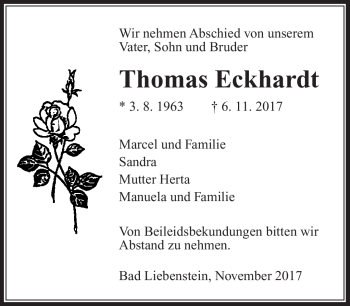 Traueranzeige von Thomas Eckhardt von Südthüringer Presse
