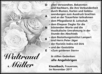 Traueranzeige von Waltraud Müller von Südthüringer Presse