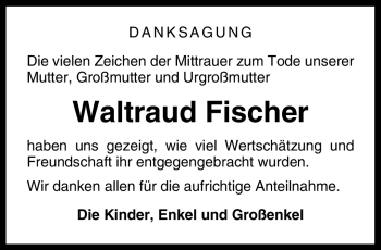 Traueranzeige von Waltraud Fischer von Neue Presse Coburg