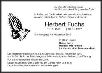 Traueranzeige von Herbert Fuchs von Frankenpost