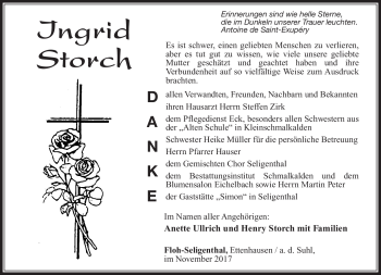 Traueranzeige von Ingrid Storch von Südthüringer Presse