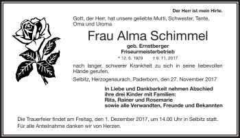 Traueranzeige von Alma Schimmel von Frankenpost