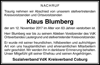 Traueranzeige von Klaus Blumberg von Neue Presse Coburg
