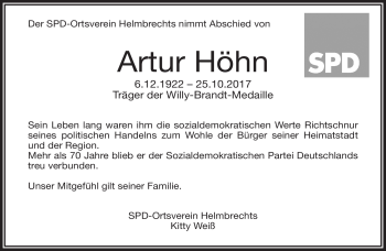 Traueranzeige von Artur Höhn von Frankenpost