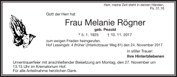 Traueranzeige von Melanie Rögner von Frankenpost